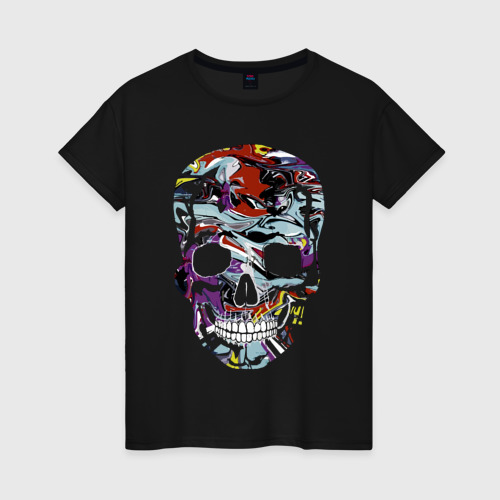 Женская футболка хлопок Vanguard skull - pop art, цвет черный