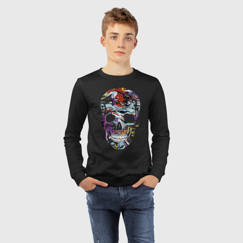 Детский свитшот хлопок Vanguard skull - pop art, цвет черный - фото 7