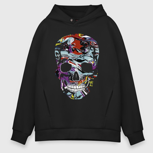 Мужское худи Oversize хлопок Vanguard skull - pop art, цвет черный