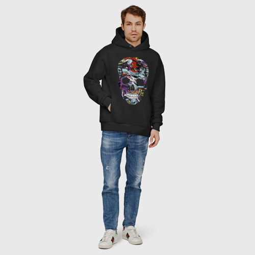 Мужское худи Oversize хлопок Vanguard skull - pop art, цвет черный - фото 6