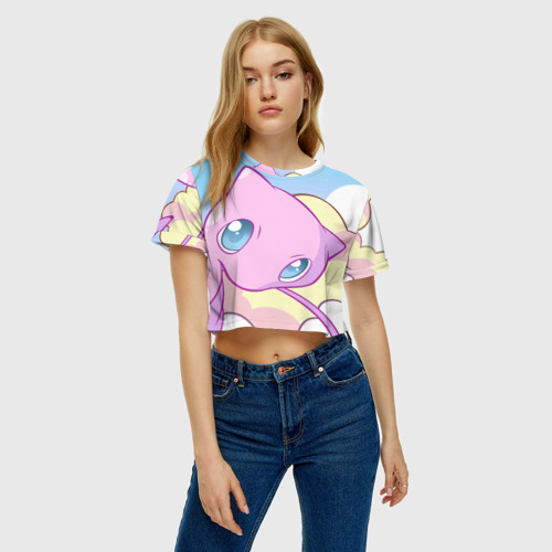 Женская футболка Crop-top 3D Mew, цвет 3D печать - фото 3