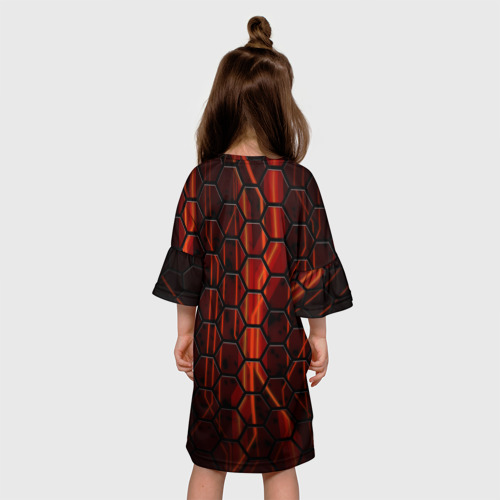 Детское платье 3D с принтом Огненные соты, вид сзади #2