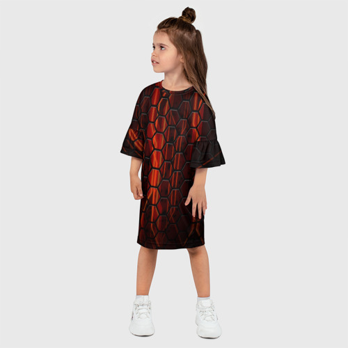 Детское платье 3D с принтом Огненные соты, фото на моделе #1