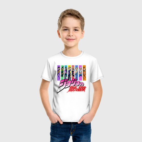 Детская футболка хлопок Разноцветная нарезка ДжоДжо, цвет белый - фото 3