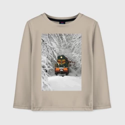 Детский лонгслив хлопок Российский поезд зимой