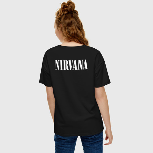 Женская футболка хлопок Oversize Nirvana на спине, цвет черный - фото 4