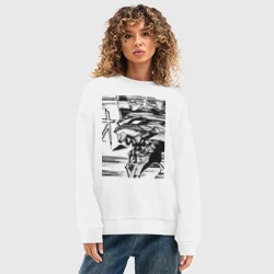 Женский свитшот oversize без начеса хлопок Ева 01 Берсерк Евангелион Eva - фото 2