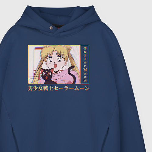 Мужское худи Oversize хлопок Sailor Moon Usagi Tsukino Luna, цвет темно-синий - фото 4