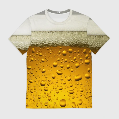 Мужская футболка 3D с принтом Пиво текстура, вид спереди #2