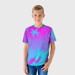 Детская футболка 3D Неоновые пальмы - фото 2