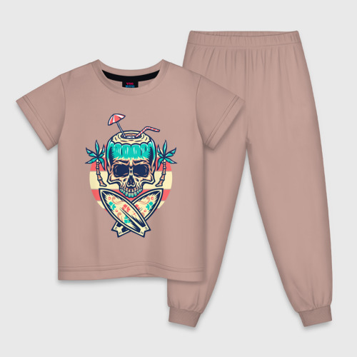 Детская пижама хлопок Skull Summer, цвет пыльно-розовый