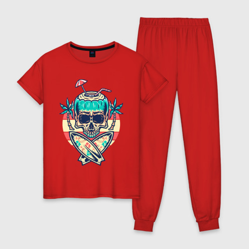 Женская пижама хлопок Skull Summer, цвет красный