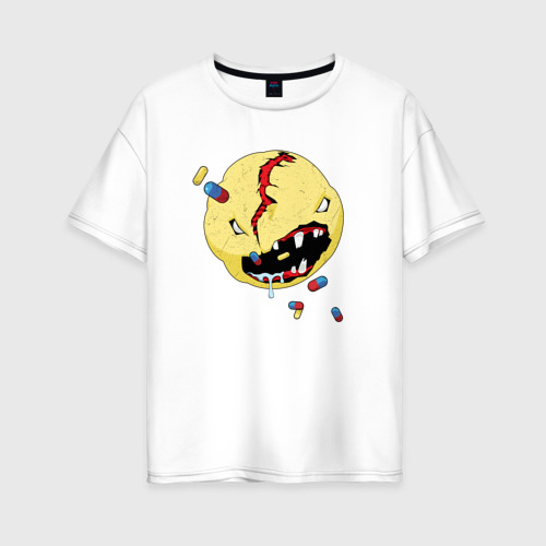 Женская футболка оверсайз из хлопка с принтом Cyberpunk 2077 Smile, вид спереди №1