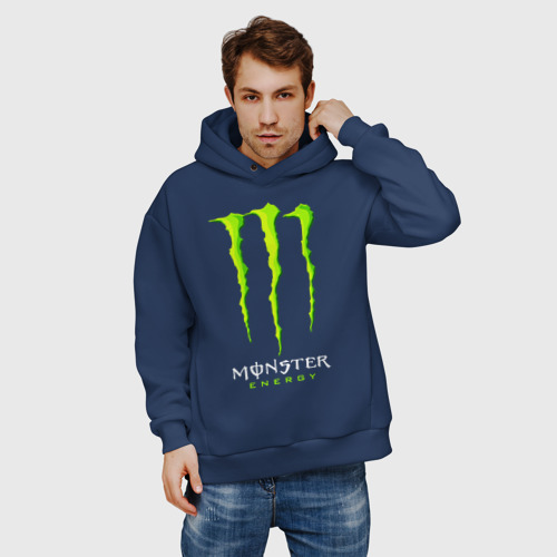 Мужское худи Oversize хлопок Monster energy, цвет темно-синий - фото 3