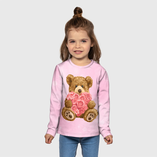 Детский лонгслив 3D Плюшевый медведь  с сердечком, цвет 3D печать - фото 5