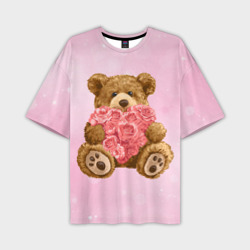 Мужская футболка oversize 3D Плюшевый медведь  с сердечком