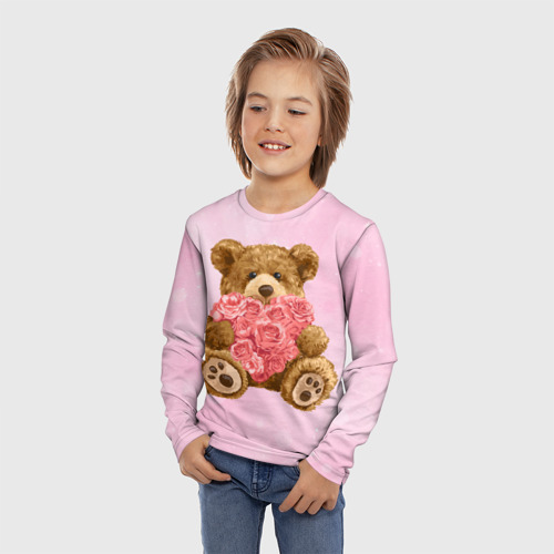 Детский лонгслив 3D Плюшевый медведь  с сердечком, цвет 3D печать - фото 3