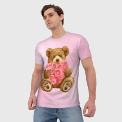 Мужская футболка 3D Плюшевый медведь  с сердечком - фото 2