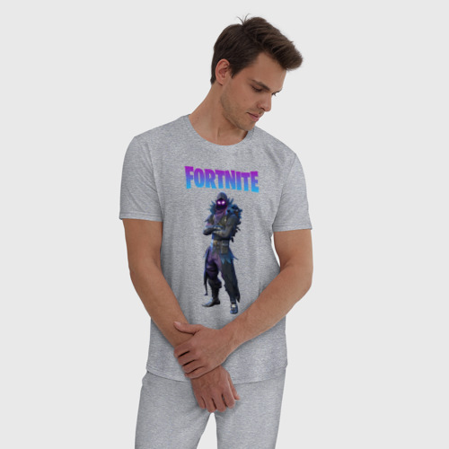 Мужская пижама хлопок с принтом FORTNITE RAVEN, фото на моделе #1