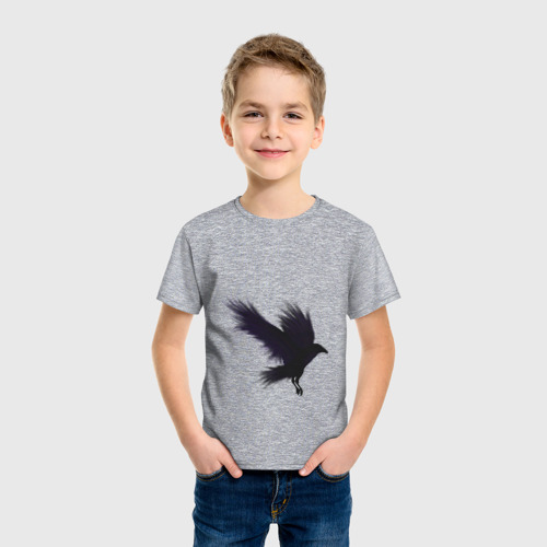 Детская футболка хлопок Ворон, цвет меланж - фото 3