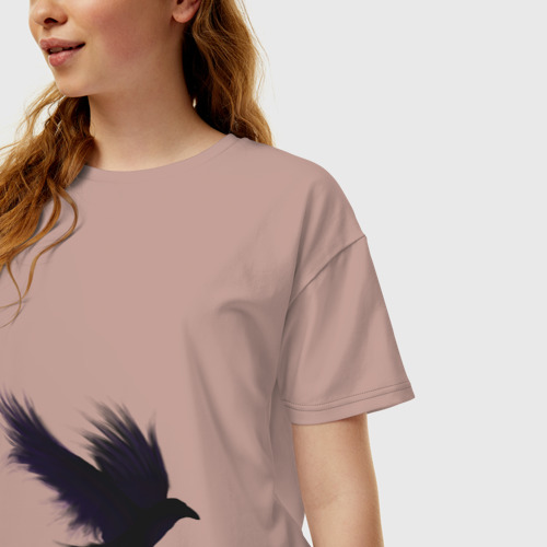 Женская футболка хлопок Oversize Ворон, цвет пыльно-розовый - фото 3