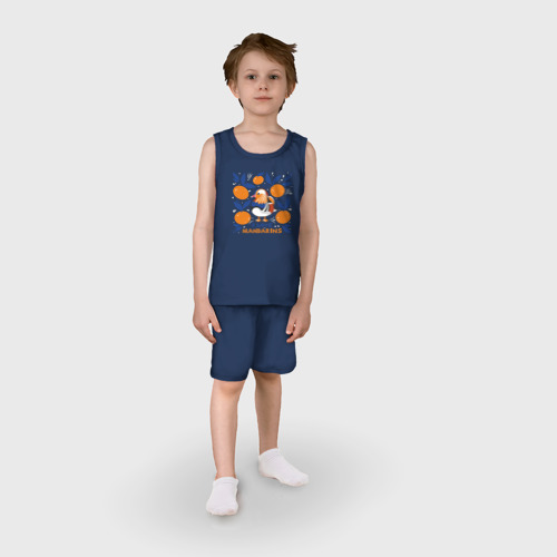 Детская пижама с шортами хлопок Мандаринки, цвет темно-синий - фото 3