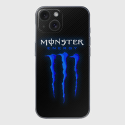 Чехол для iPhone 15 силиконовый с защитой камеры Blue monster energy