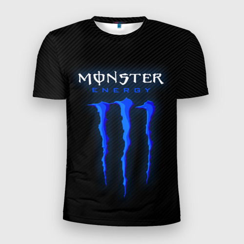 Мужская приталенная футболка с принтом Blue monster energy, вид спереди №1