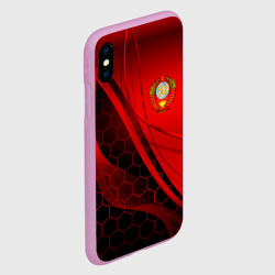 Чехол для iPhone XS Max матовый С гербом СССР на красном с гексагонами - фото 2