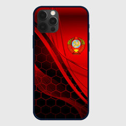 Чехол для iPhone 12 Pro Max С гербом СССР на красном с гексагонами