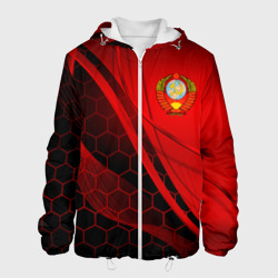 Мужская куртка 3D С гербом СССР на красном с гексагонами