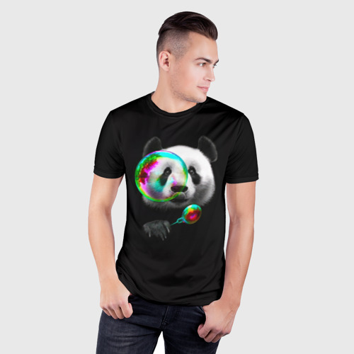 Мужская футболка 3D Slim Панда и мыльный пузырь, цвет 3D печать - фото 3