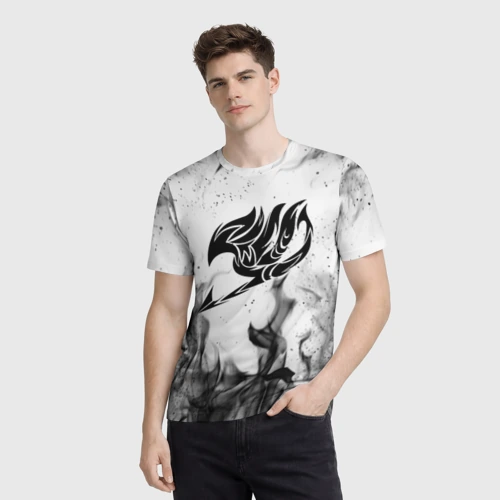 Мужская футболка 3D с принтом Хвост феи чёрный огонь fairy tail black fire, фото на моделе #1