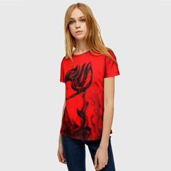 Женская футболка 3D Хвост Феи черное пламя на красном фоне - фото 2