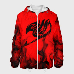 Мужская куртка 3D Хвост Феи черное пламя на красном фоне