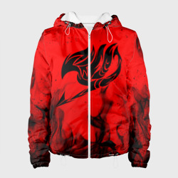 Женская куртка 3D Хвост Феи черное пламя на красном фоне