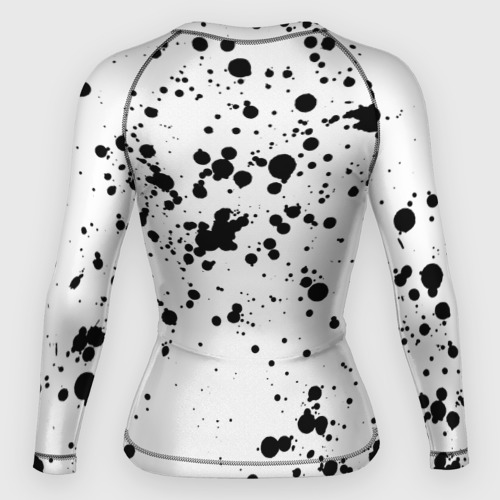 Женский рашгард 3D с принтом Далматинец - брызги чёрными пятнами, вид сзади #1