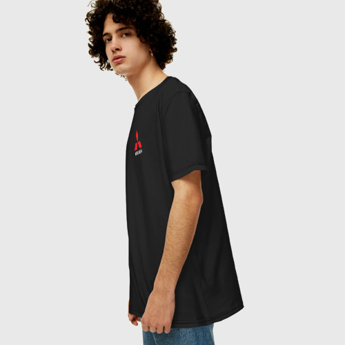 Мужская футболка хлопок Oversize с принтом MITSUBISHI | МИТСУБИСИ, вид сбоку #3