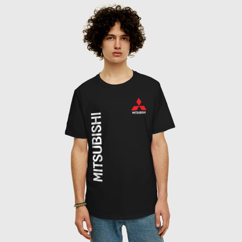 Мужская футболка хлопок Oversize с принтом MITSUBISHI | МИТСУБИСИ, фото на моделе #1