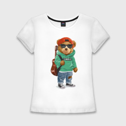 Женская футболка хлопок Slim Медведь с гитарой