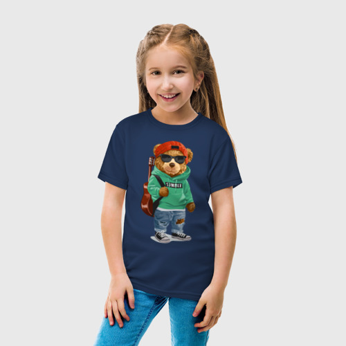 Детская футболка хлопок Медведь с гитарой, цвет темно-синий - фото 5