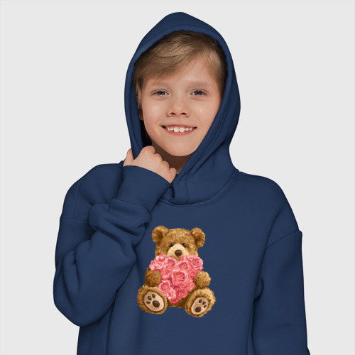 Детское худи Oversize хлопок Плюшевый медведь с сердечком, цвет темно-синий - фото 12
