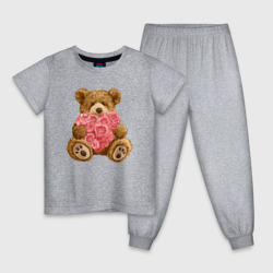Детская пижама хлопок Плюшевый медведь с сердечком