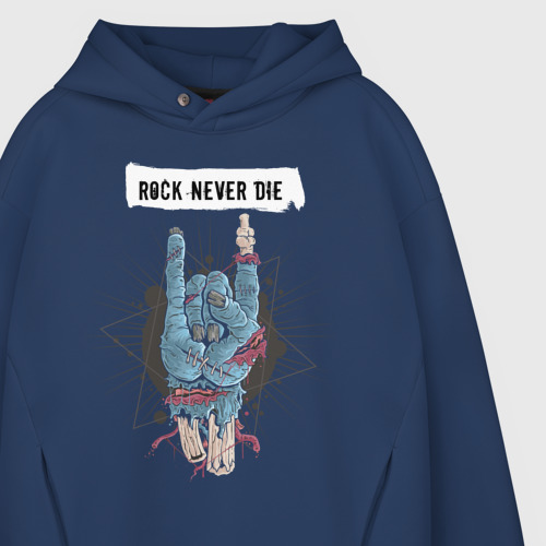 Мужское худи Oversize хлопок Rock Never Die, цвет темно-синий - фото 4