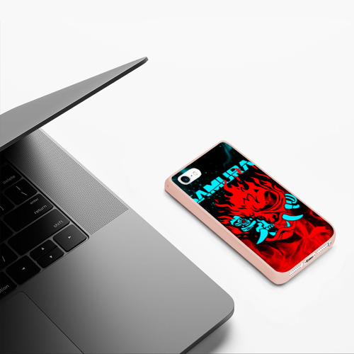 Чехол для iPhone 5/5S матовый Cyberpunk 2077: самурай, цвет светло-розовый - фото 5
