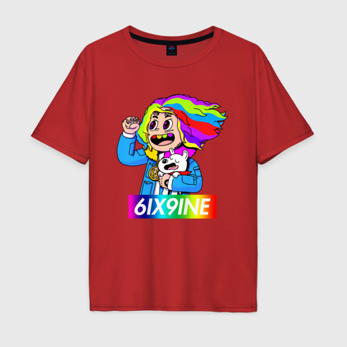 Мужская футболка хлопок Oversize 6ix9ine, цвет красный