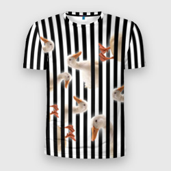 Мужская футболка 3D Slim Гуси паттерн с полосами вертикальными