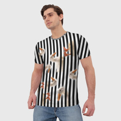 Мужская футболка 3D Гуси паттерн с полосами вертикальными - фото 2