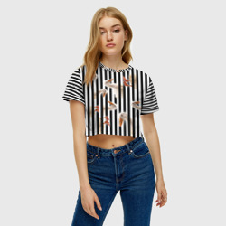 Женская футболка Crop-top 3D Гуси паттерн с полосами вертикальными - фото 2