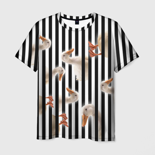 Мужская футболка 3D Гуси паттерн с полосами вертикальными, цвет 3D печать
